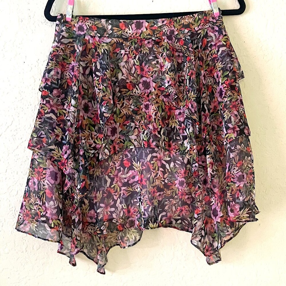 Formula Joven Asymmetrical Sheer Printed Mini Skirt ( US 8)